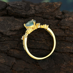 Luxury Nature-Inspired 3-Prong Pear-Cut Natural Moss Agate Engagement Ring