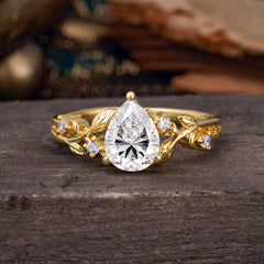 Luxury Nature-Inspired 3-Prong Pear-Cut Lab Diamond Engagement Ring