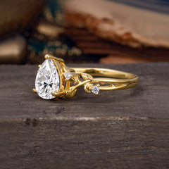 Luxury Nature-Inspired 3-Prong Pear-Cut Lab Diamond Engagement Ring