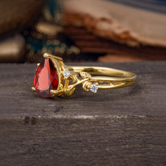 Luxury Nature-Inspired 3-Prong Pear-Cut Garnet Engagement Ring