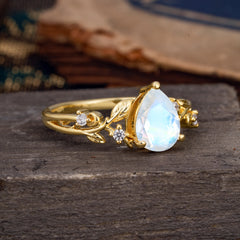Luxury Nature-Inspired 3-Prong Pear-Cut Moonstone Engagement Ring