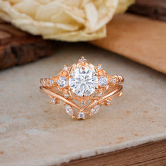 Fashion-Exquisite 6-Prong Round-Cut Moissanite Engagement Ring Set