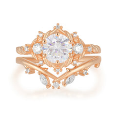 Fashion-Exquisite 6-Prong Round-Cut Moissanite Engagement Ring Set