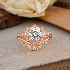 Fashion-Exquisite 6-Prong Round-Cut Lab Diamond Engagement Ring Set