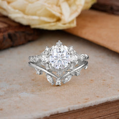 Fashion-Exquisite 6-Prong Round-Cut Moissanite Engagement Ring Set