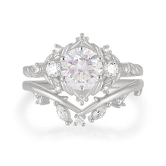 Fashion-Exquisite 6-Prong Round-Cut Moissanite Engagement Ring Set