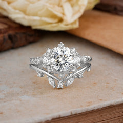 Fashion-Exquisite 6-Prong Round-Cut Lab Diamond Engagement Ring Set
