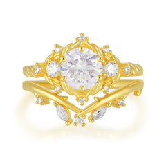 Fashion-Exquisite 6-Prong Round-Cut Moissanite Engagement Ring Set