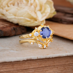 Fashion-Exquisite 6-Prong Round-Cut Natural Tanzanite Engagement Ring Set