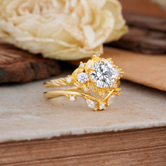 Fashion-Exquisite 6-Prong Round-Cut Lab Diamond Engagement Ring Set