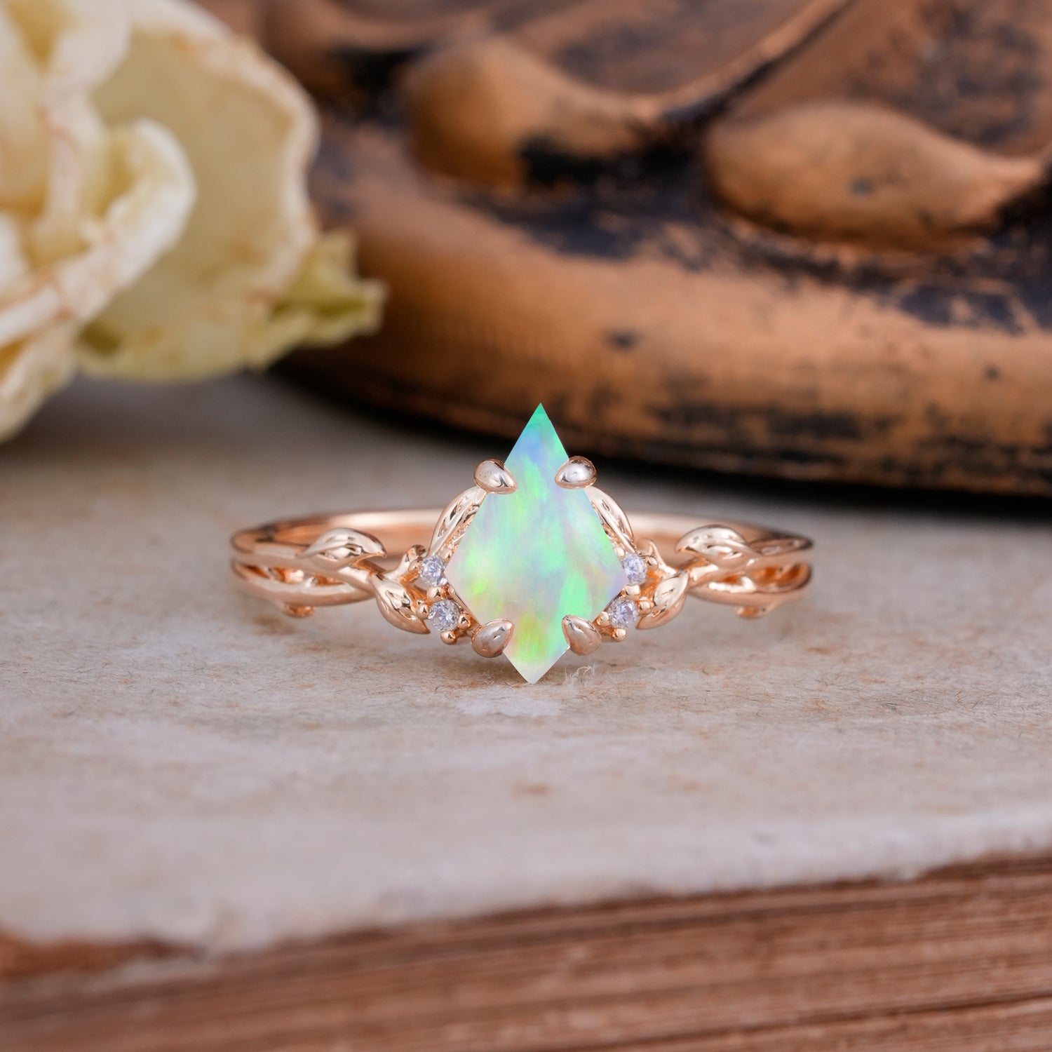 Nature-Inspired Kite Cut Opal Engagement Ring