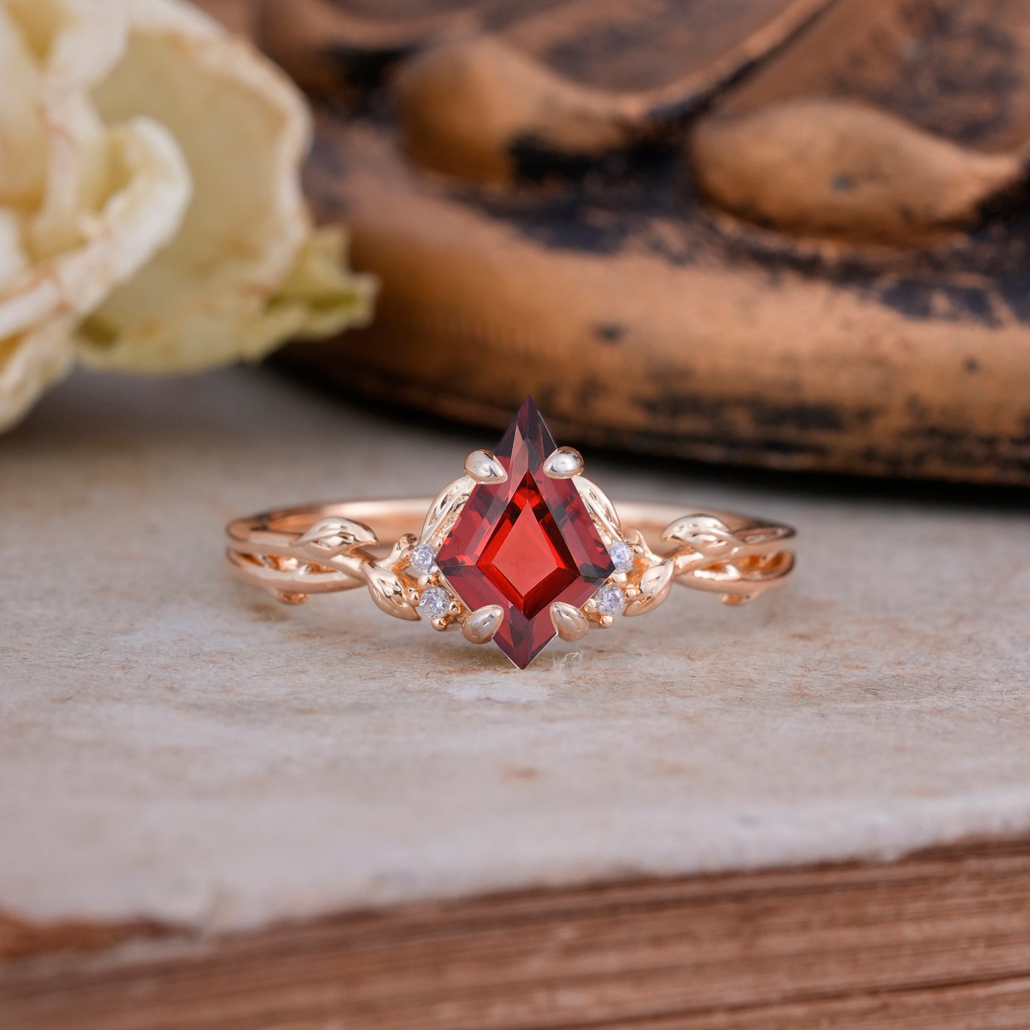 Nature-Inspired Kite Cut Garnet Engagement Ring