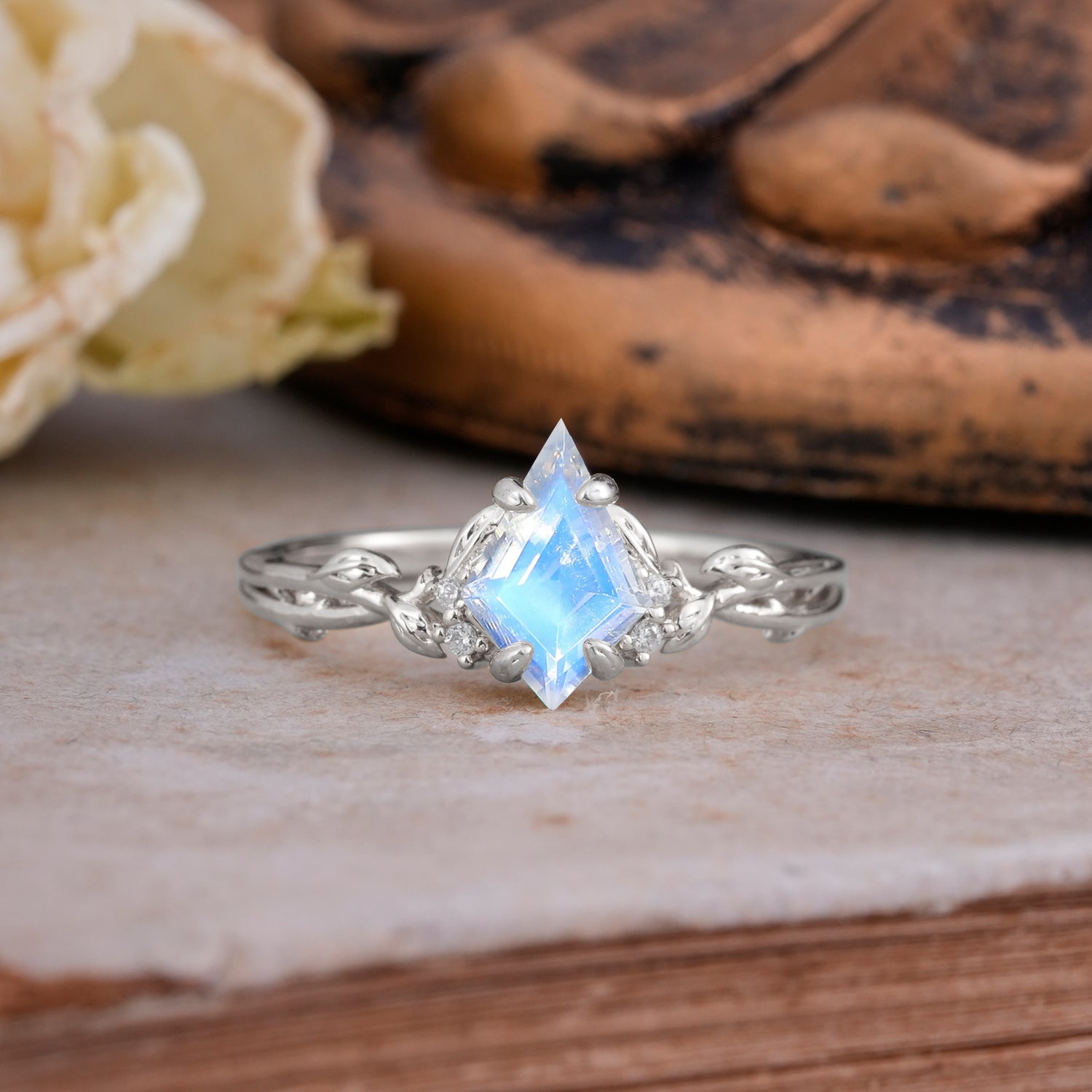 Nature-Inspired Kite Cut Moonstone Engagement Ring
