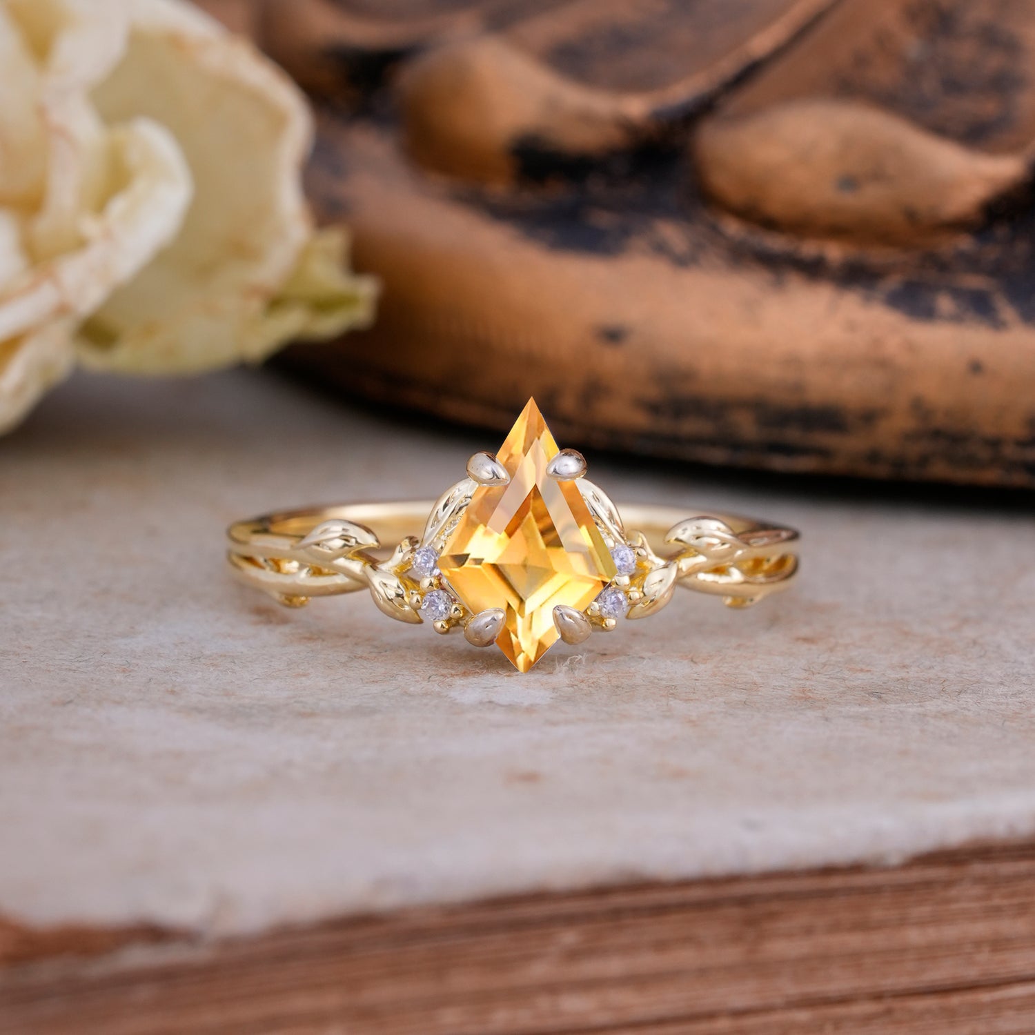 Nature-Inspired Kite Cut Citrine Engagement Ring