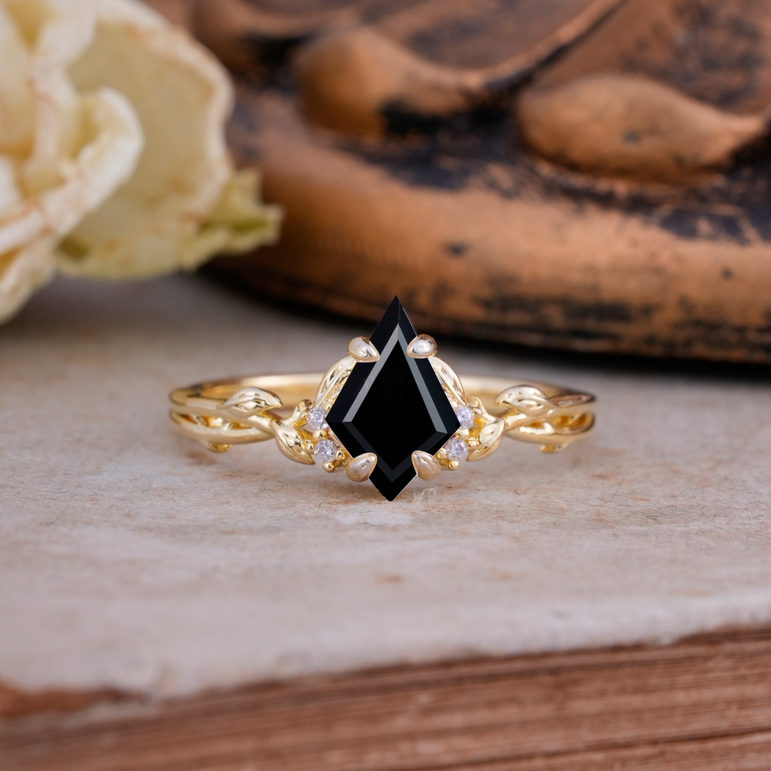 Nature-Inspired Kite Cut Black Onyx Engagement Ring