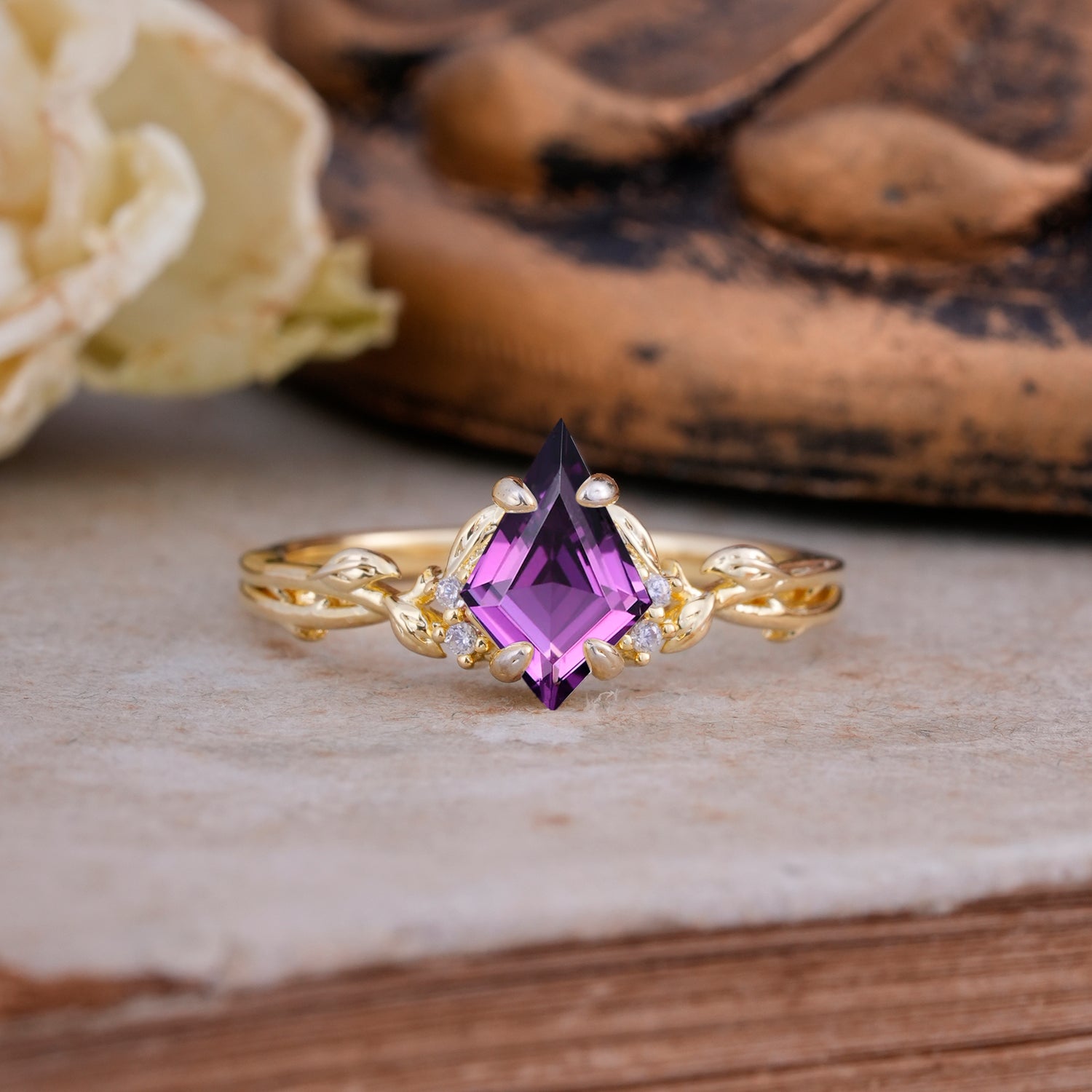 Nature-Inspired Kite Cut Amethyst Engagement Ring