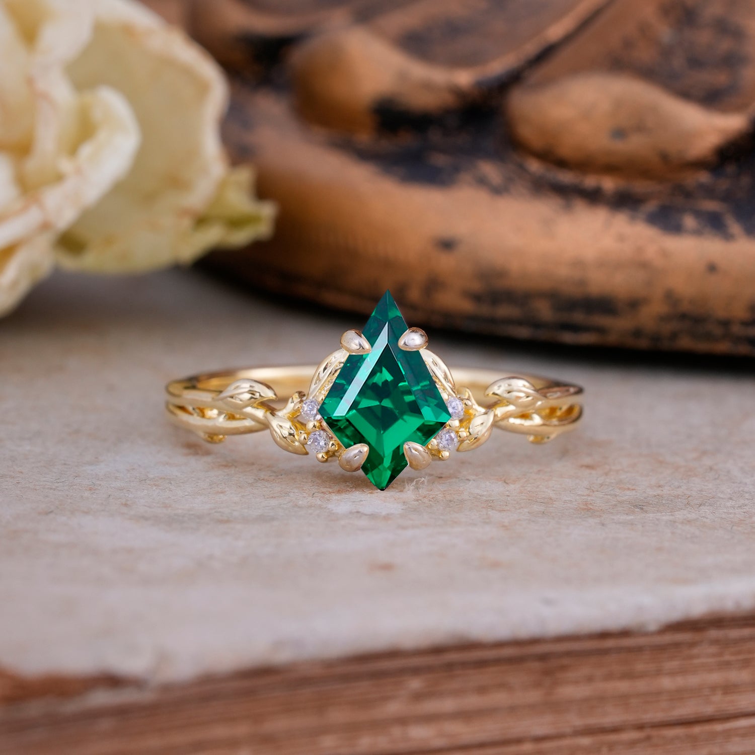 Nature-Inspired Kite Cut Emerald Engagement Ring