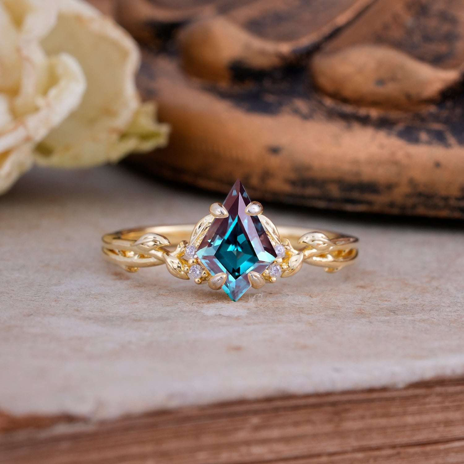 Nature-Inspired Kite Cut Alexandrite Engagement Ring