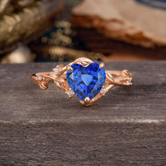 Nature-Inspired 3-Prong Heart-Shaped Sapphire Engagement Ring