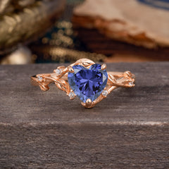 Nature-Inspired 3-Prong Heart-Shaped Tanzanite Engagement Ring