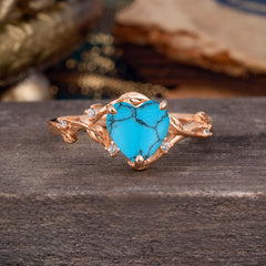 Nature-Inspired 3-Prong Heart-Shaped Turquoise Engagement Ring