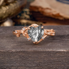 Nature-Inspired 3-Prong Heart-Shaped Black Rutilated Quartz Engagement Ring