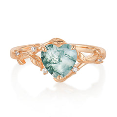 Nature-Inspired 3-Prong Heart-Shaped Natural Moss Agate Engagement Ring