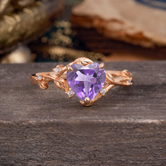 Nature-Inspired 3-Prong Heart-Shaped Amethyst Engagement Ring