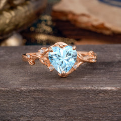 Nature-Inspired 3-Prong Heart-Shaped Aquamarine Engagement Ring