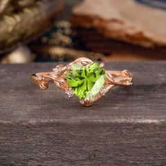 Nature-Inspired 3-Prong Heart-Shaped Peridot Engagement Ring
