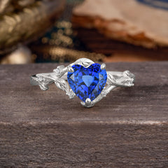 Nature-Inspired 3-Prong Heart-Shaped Sapphire Engagement Ring