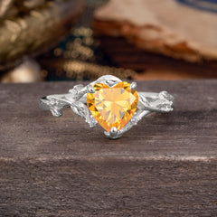 Nature-Inspired 3-Prong Heart-Shaped Citrine Engagement Ring