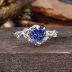 Nature-Inspired 3-Prong Heart-Shaped Tanzanite Engagement Ring
