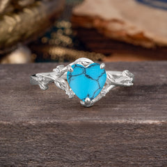 Nature-Inspired 3-Prong Heart-Shaped Turquoise Engagement Ring