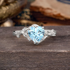 Nature-Inspired 3-Prong Heart-Shaped Aquamarine Engagement Ring