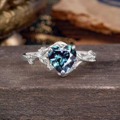 Nature-Inspired 3-Prong Heart-Shaped Alexandrite Engagement Ring