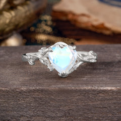 Nature-Inspired 3-Prong Heart-Shaped Moonstone Engagement Ring