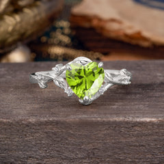 Nature-Inspired 3-Prong Heart-Shaped Peridot Engagement Ring