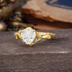 Nature-Inspired 3-Prong Heart-Shaped Moissanite Engagement Ring