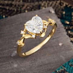 Nature-Inspired 3-Prong Heart-Shaped Moissanite Engagement Ring
