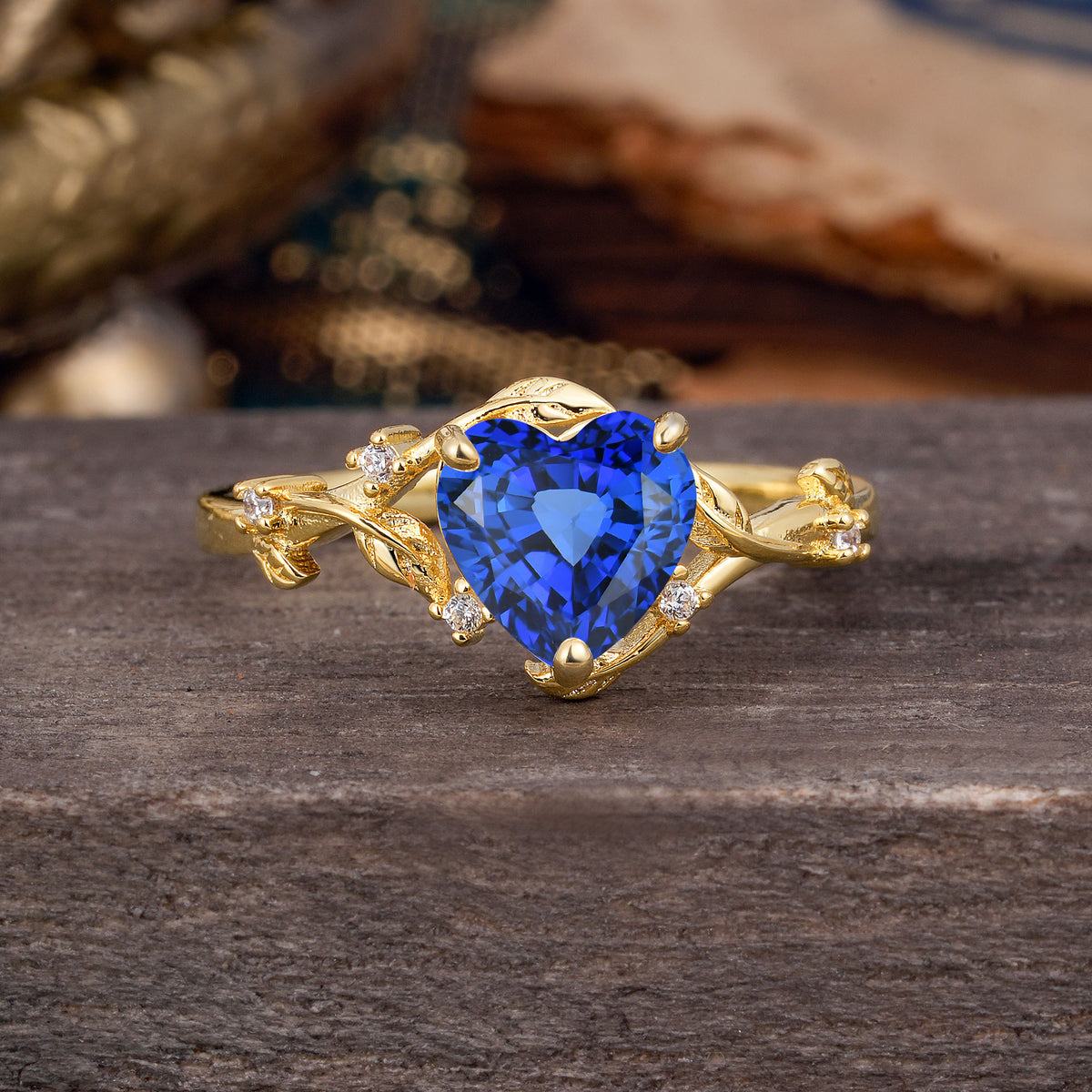 Nature-Inspired 3-Prong Heart-Shaped Sapphire Engagement Ring - Romalar Jewelry