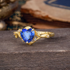Nature-Inspired 3-Prong Heart-Shaped Sapphire Engagement Ring