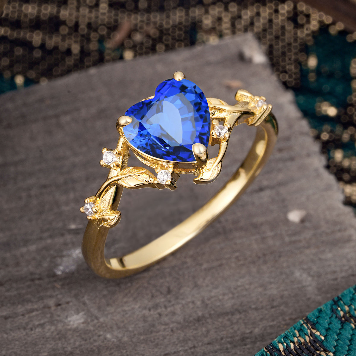 Nature-Inspired 3-Prong Heart-Shaped Sapphire Engagement Ring - Romalar Jewelry