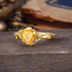 Nature-Inspired 3-Prong Heart-Shaped Citrine Engagement Ring