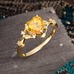 Nature-Inspired 3-Prong Heart-Shaped Citrine Engagement Ring