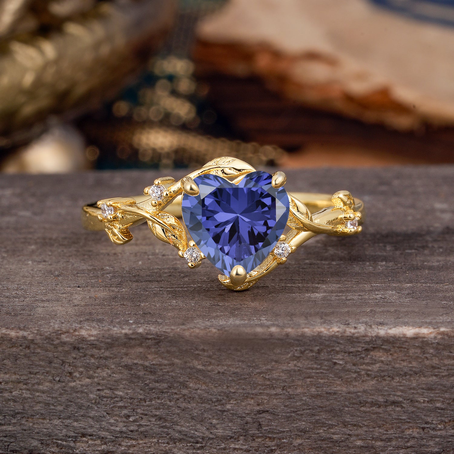 Nature-Inspired 3-Prong Heart-Shaped Tanzanite Engagement Ring
