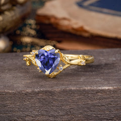 Nature-Inspired 3-Prong Heart-Shaped Tanzanite Engagement Ring