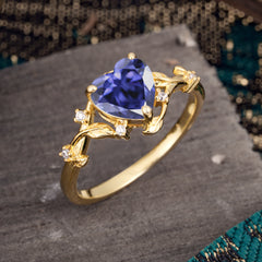 Nature-Inspired 3-Prong Heart-Shaped Tanzanite Engagement Ring