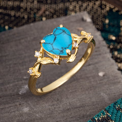 Nature-Inspired 3-Prong Heart-Shaped Turquoise Engagement Ring