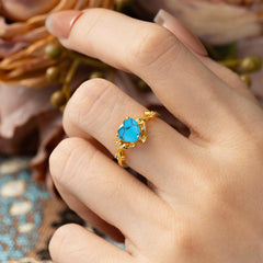 Nature-Inspired 3-Prong Heart-Shaped Turquoise Engagement Ring